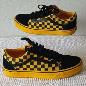 Van Size 9 Black and Yellow Checkered Sneakers